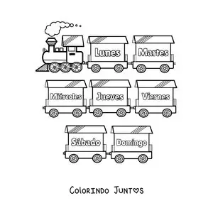 Desenho para colorir de trem com os dias da semana para crianças
