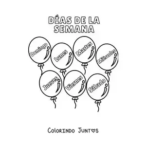 Desenho para colorir de balões com os dias da semana para crianças