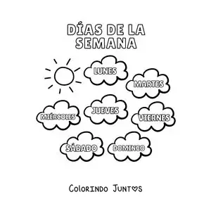Desenho para colorir de nuvens com os dias da semana para crianças