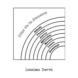 Desenho para colorir de arco-íris com os dias da semana para crianças