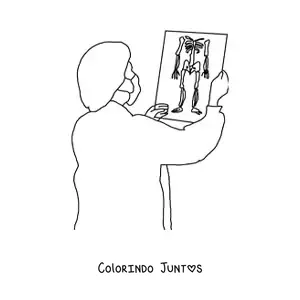 Desenho para colorir de um medico com roupa de centro cirurgico observando um raio x