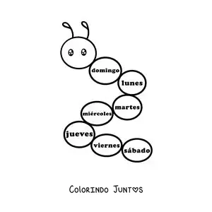 Desenho para colorir de minhoca com os dias da semana para crianças