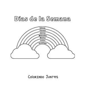 Desenho para colorir de arco-íris para aprender os dias da semana para crianças