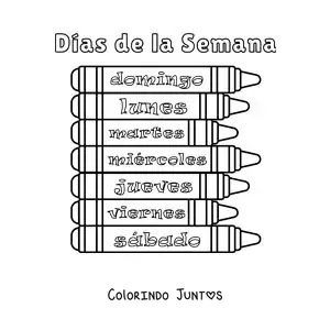 Desenho para colorir de giz de cera com os dias da semana para crianças
