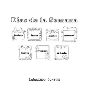 Desenho para colorir de fichas com os dias da semana para crianças