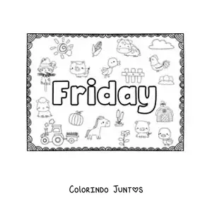 Desenho para colorir de cartaz de friday com desenhos animados