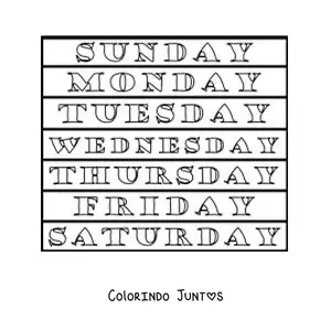 Desenho para colorir dos dias da semana em inglês