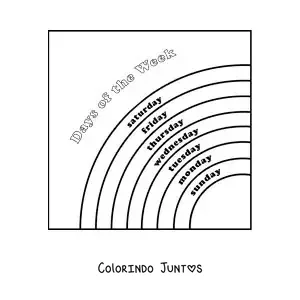 Desenho para colorir de arco-íris com os dias da semana em inglês