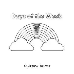 Desenho para colorir de arco-íris para aprender os dias da semana em inglês