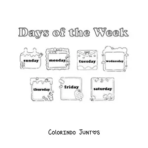 Desenho para colorir de fichas com os dias da semana em inglês