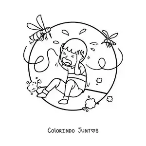 Desenho para colorir de mosquitos picando um menino