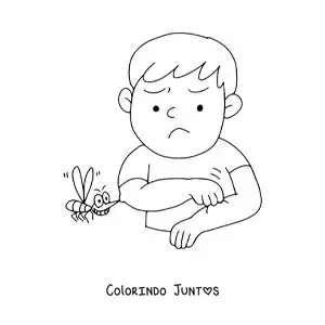 Desenho para colorir de um mosquito picando um menino