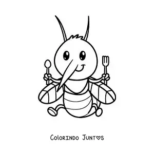 Desenho para colorir de um mosquito animado com talheres