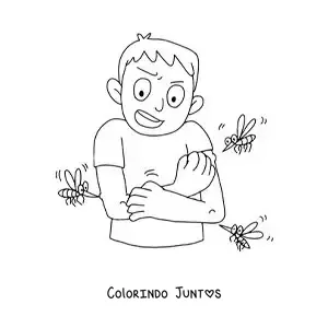 Desenho para colorir de um mosquito da dengue picando um menino