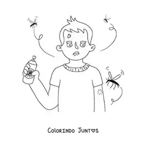 Desenho para colorir de um menino com repelente de mosquitos