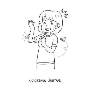 Desenho para colorir de um mosquito picando uma menina