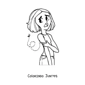 Desenho para colorir de uma menina com uma picada de mosquito