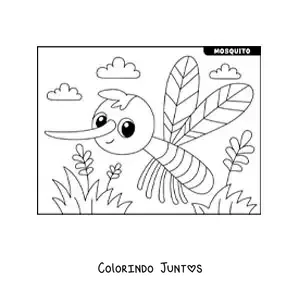 Desenho para colorir de um mosquito Aedes aegypti animado com flores