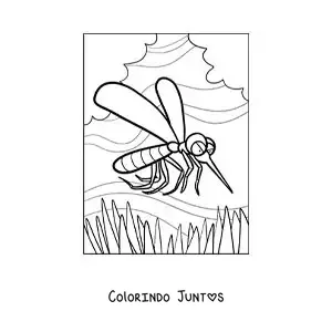 Desenho para colorir de um mosquito animado malvado voando