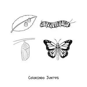 Desenho para colorir do ciclo de vida da borboleta