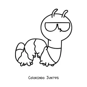 Desenho para colorir de uma lagarta animada com óculos de sol