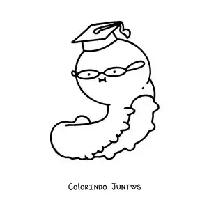 Desenho para colorir de uma lagarta animada com chapéu de formatura
