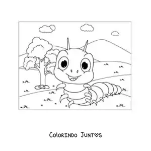 Desenho para colorir de uma lagarta animada feliz no parque