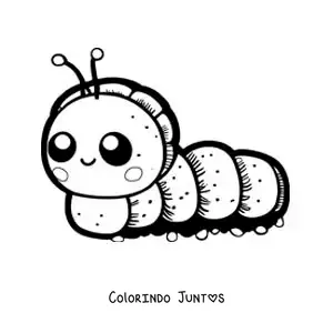 Desenho para colorir de uma lagarta kawaii fácil
