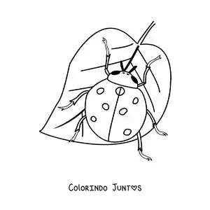 Desenho para colorir de uma joaninha realista em uma folha