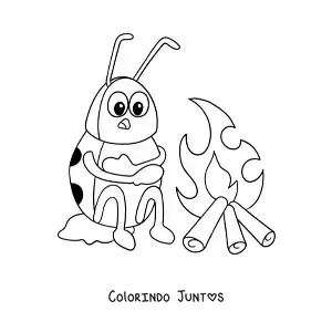 Desenho para colorir de uma joaninha com frio em desenho animado