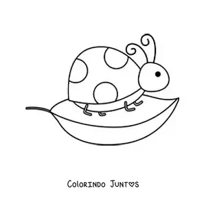 Desenho para colorir de uma joaninha animada em uma folha