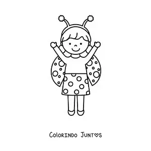 Desenho para colorir de menina fantasiada de joaninha