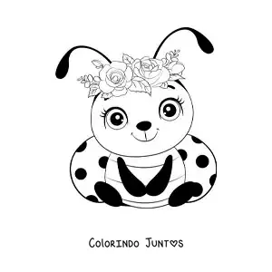 Desenho para colorir de uma joaninha bebê bonita com flores
