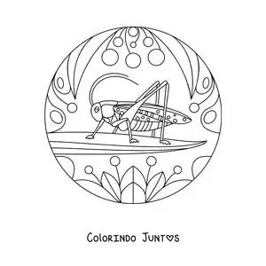 Desenho para colorir de um grilo com flores