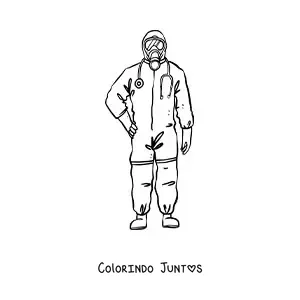 Desenho para colorir de um medico com roupa de protecao