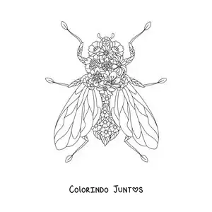 Desenho para colorir de uma mosca com flores