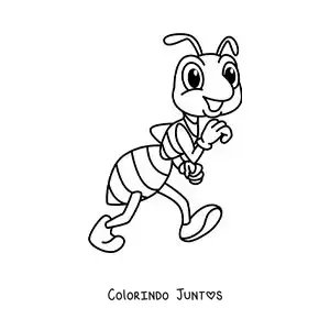 Desenho para colorir de uma formiga animada engraçada caminhando