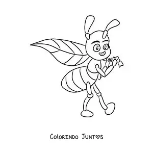 Desenho para colorir de uma formiga animada carregando uma folha