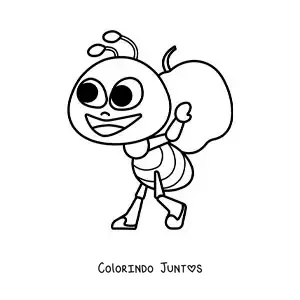 Desenho para colorir de uma formiga animada coletando comida