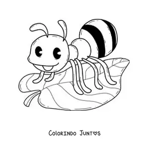 Desenho para colorir de uma formiga animada em uma folha