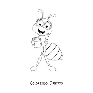 Desenho para colorir de uma formiga estudiosa animada