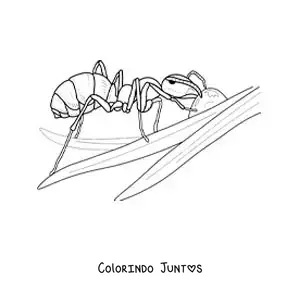 Desenho para colorir de uma formiga trabalhando em uma folha
