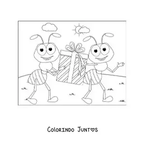 Desenho para colorir de formigas animadas trabalhando em equipe