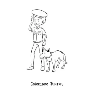 Desenho para colorir de um policial junto a um cachorro policial