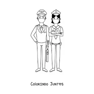 Desenho para colorir de um casal de policiais de mascara