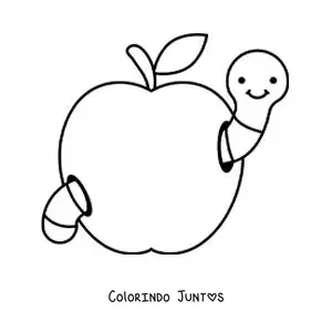 Desenho para colorir de verme animado fácil em uma maçã