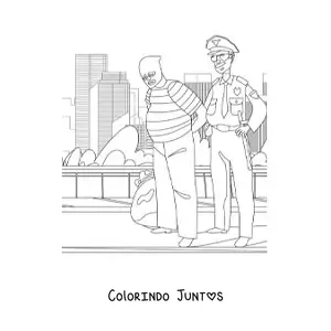 Desenho para colorir de um policial prendendo um ladrao