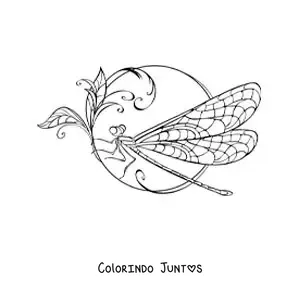 Desenho para colorir de uma linda libélula em uma flor