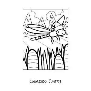 Desenho para colorir de libélula animada com gorro de Natal