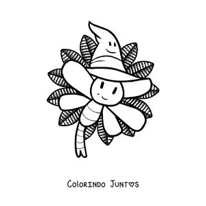 Desenho para colorir de libélula animada com chapéu de Halloween